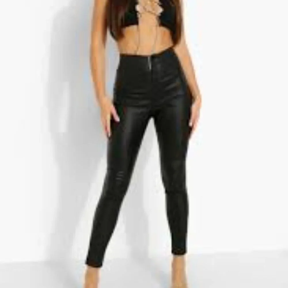 Zara Black Faux Leather Pants Women Size XS